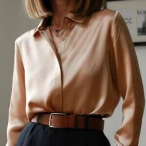 Vintage Golden Tan Blouse with Notched Collar